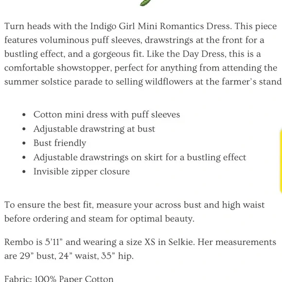 The Indigo Girl Mini Romantics Dress by Selkie NWT - Picture 5 of 10